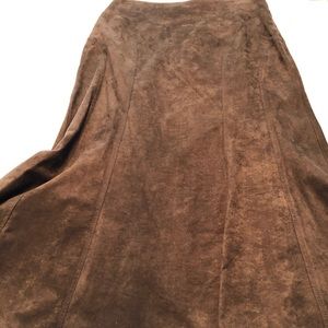 Calf length suede skirt